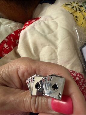 New Mens Cufflinks Silver Aces Playing Cards